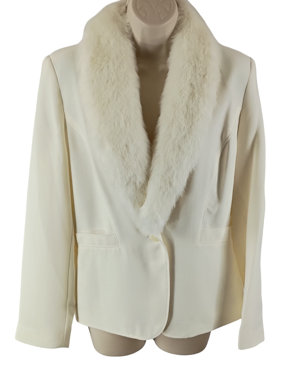 Chadwicks Cream Faux Fur Collar Blazer